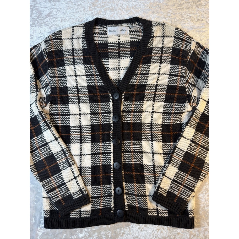 Vintage 90s Baxter Wells Cardigan Women S Plaid Cotton Dark Academia Preppy
